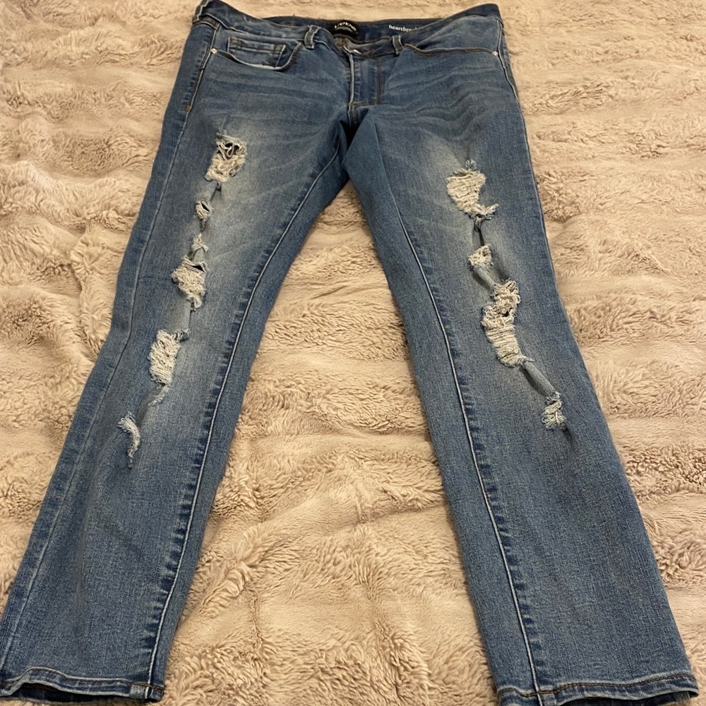 Bebe Size 4 Blue Distressed Skinny Jeans Grunge Casual Rave Chic Glitter Denim